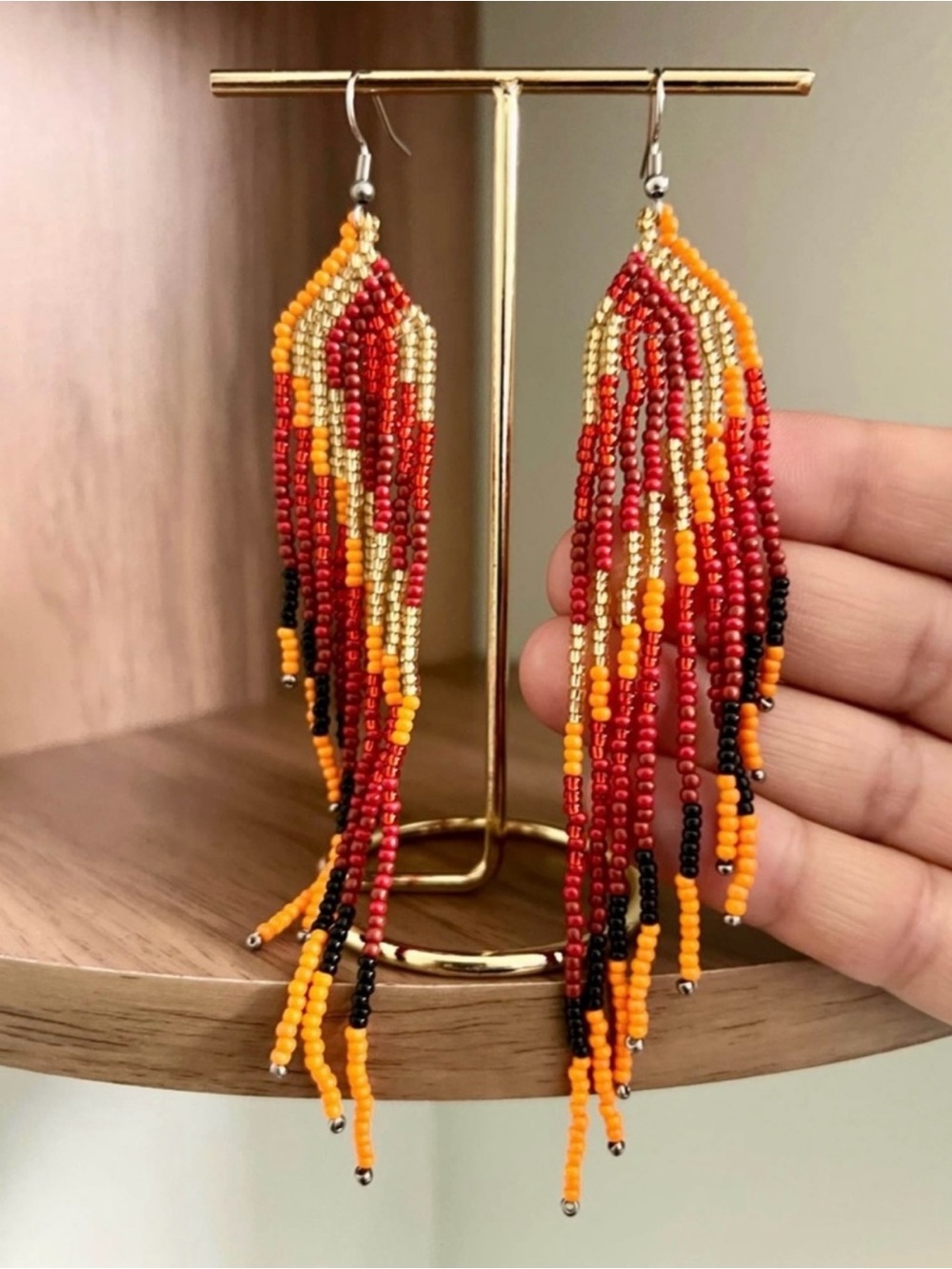Stunning Autumnal Tones Beaded Earrings Waterfall Cascade Earrings